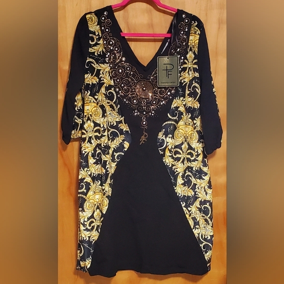 BLACK VELOUR WITH YELLOW LEAVES WOMEN DRESS PAPARAZZI FASHION 8003 - Picture 2 of 4